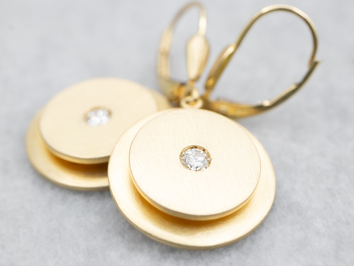 Brushed Gold Diamond Drop Earrings