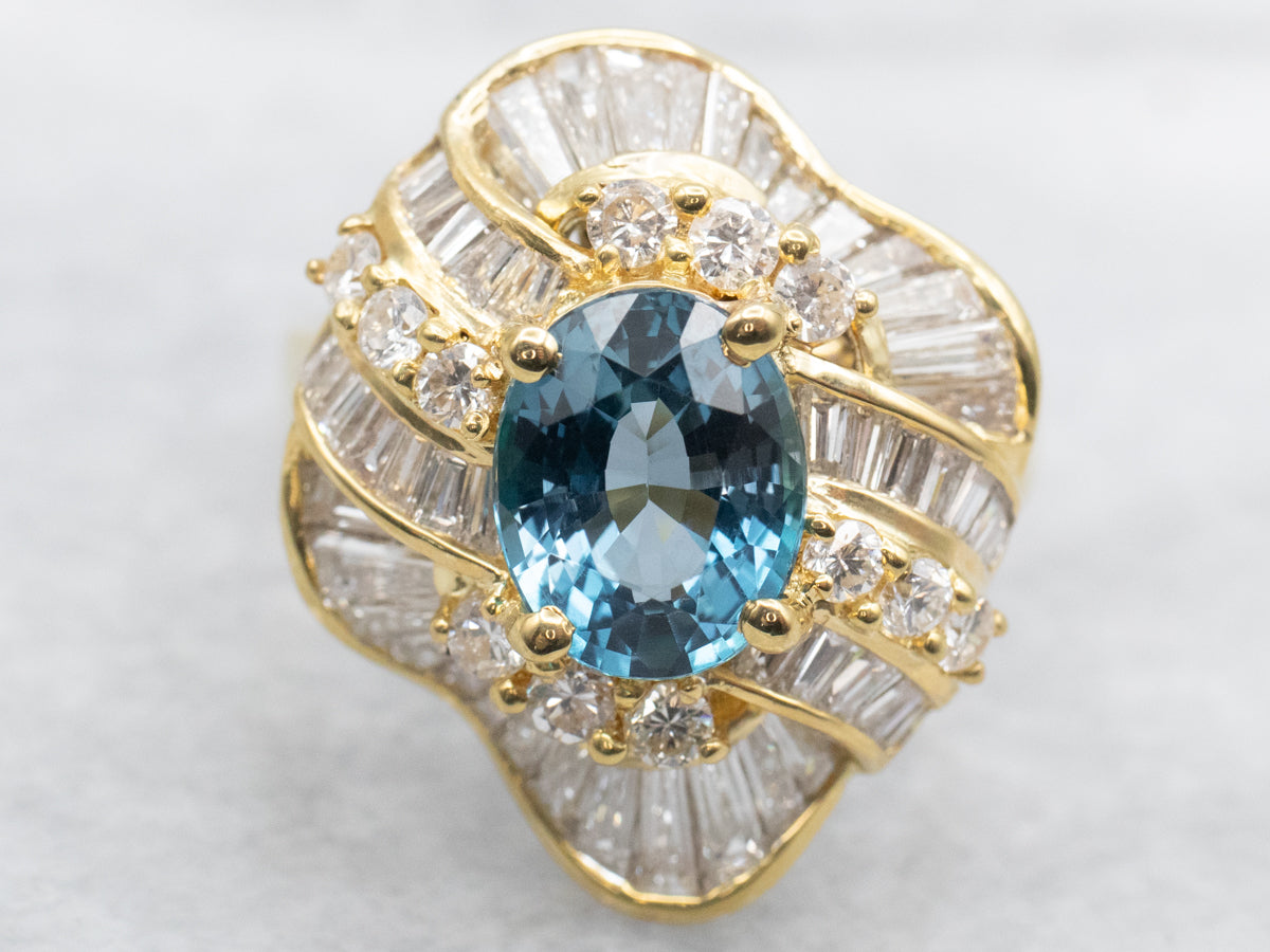 Contemporary Bright Blue Topaz Cocktail Ring in Polished Yellow Gold Setting