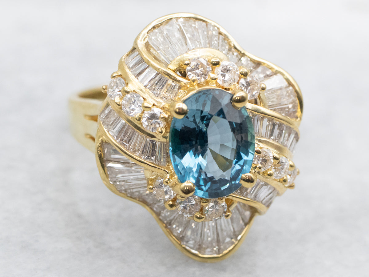 Contemporary Bright Blue Topaz Cocktail Ring in Polished Yellow Gold Setting