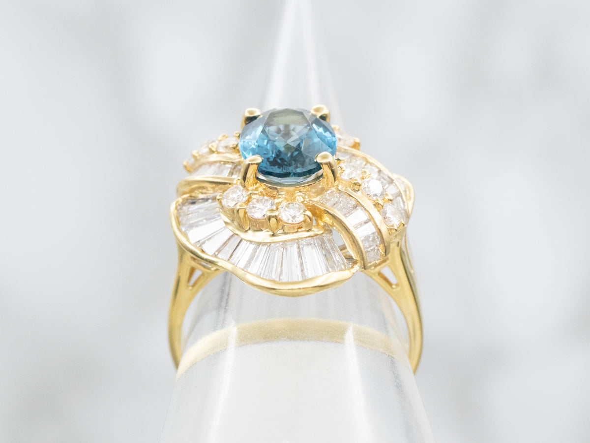 Contemporary Bright Blue Topaz Cocktail Ring in Polished Yellow Gold Setting