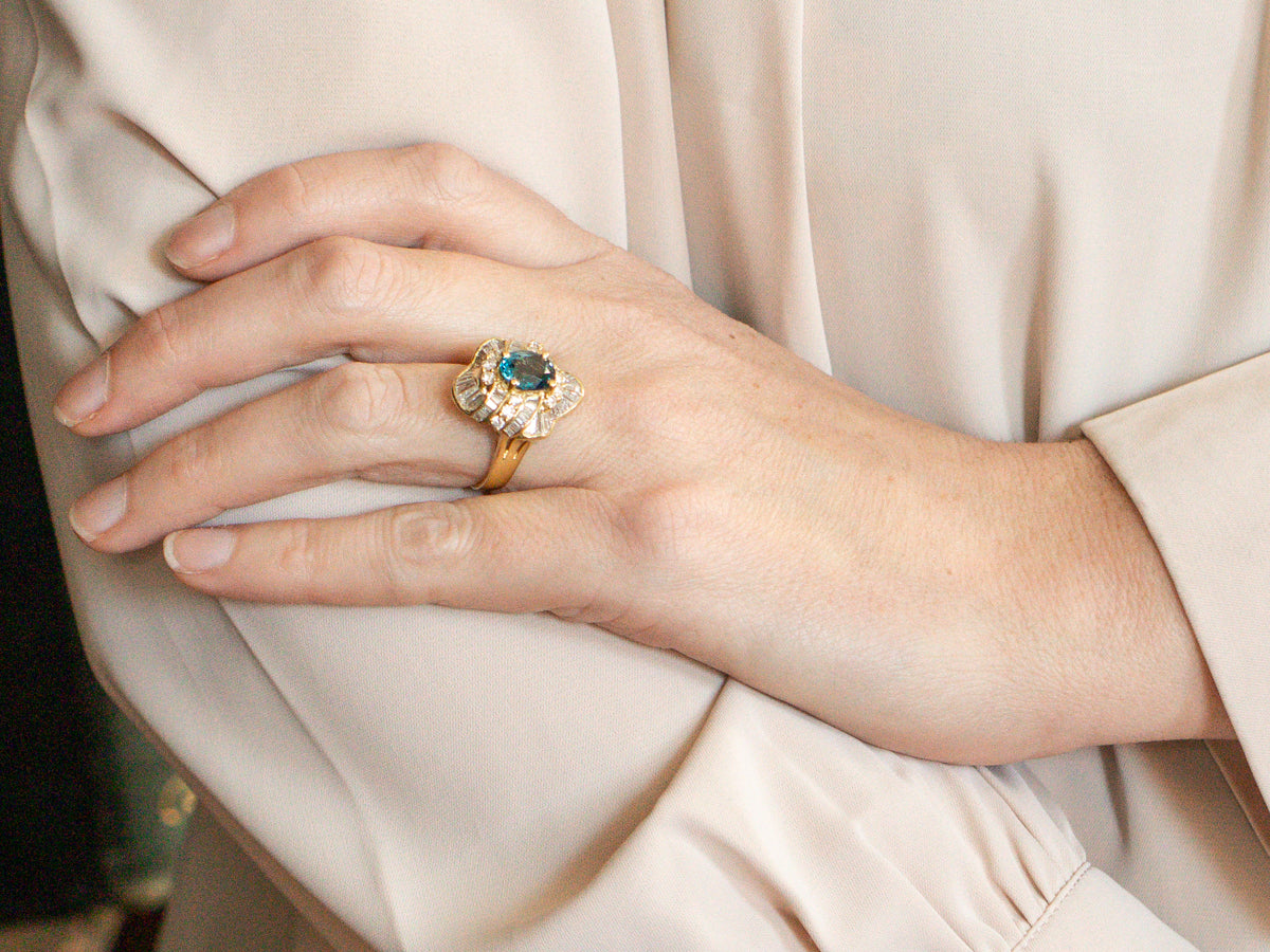 Contemporary Bright Blue Topaz Cocktail Ring in Polished Yellow Gold Setting