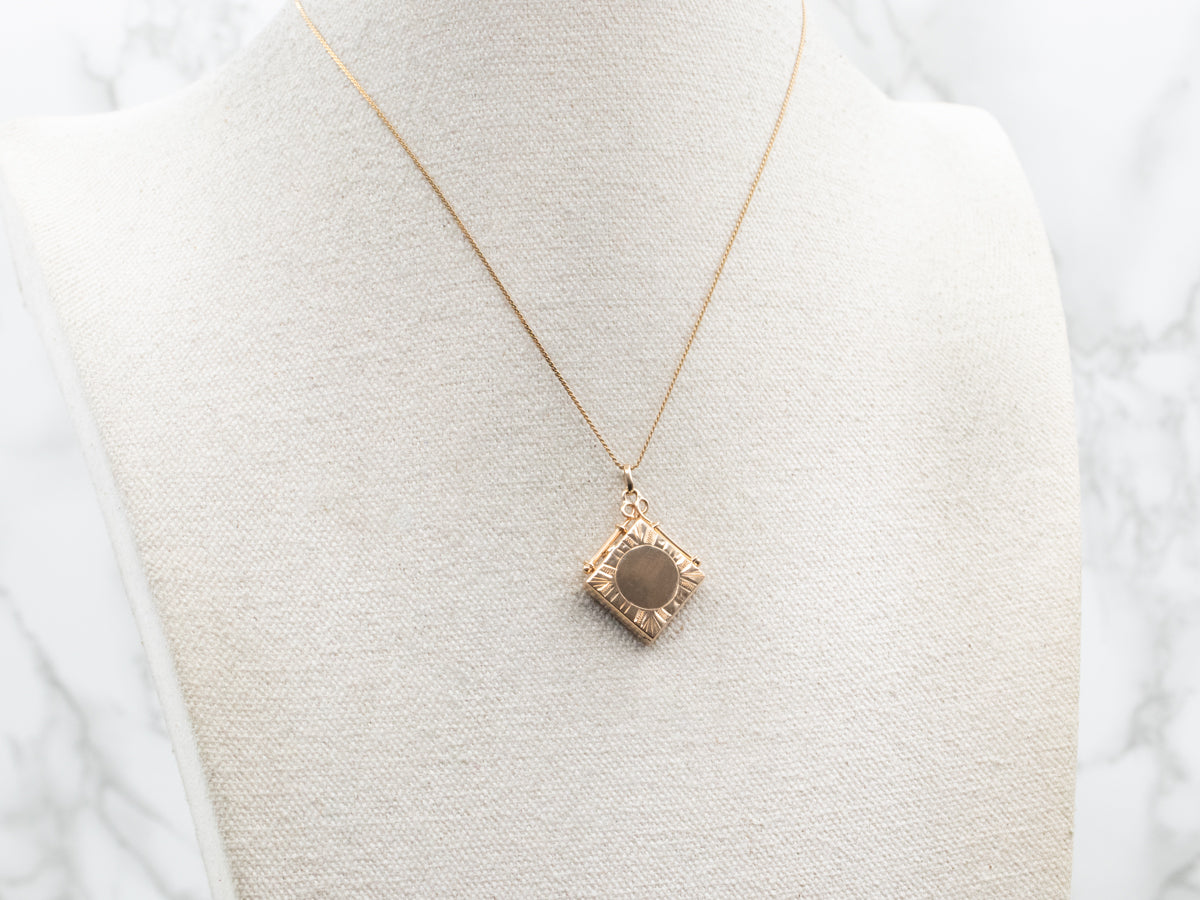Vintage Square Gold Engravable Locket