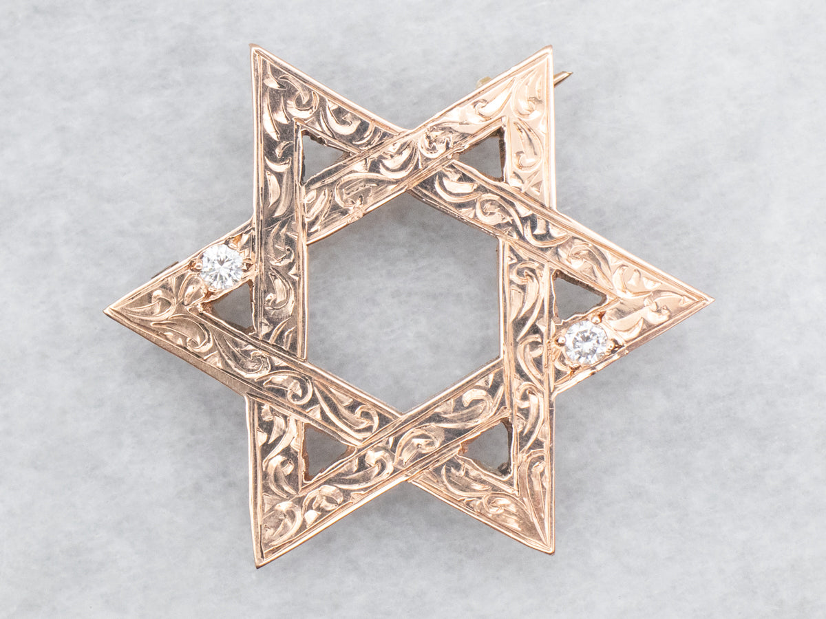 Antique Rose Gold Diamond Star of David Brooch or Pendant