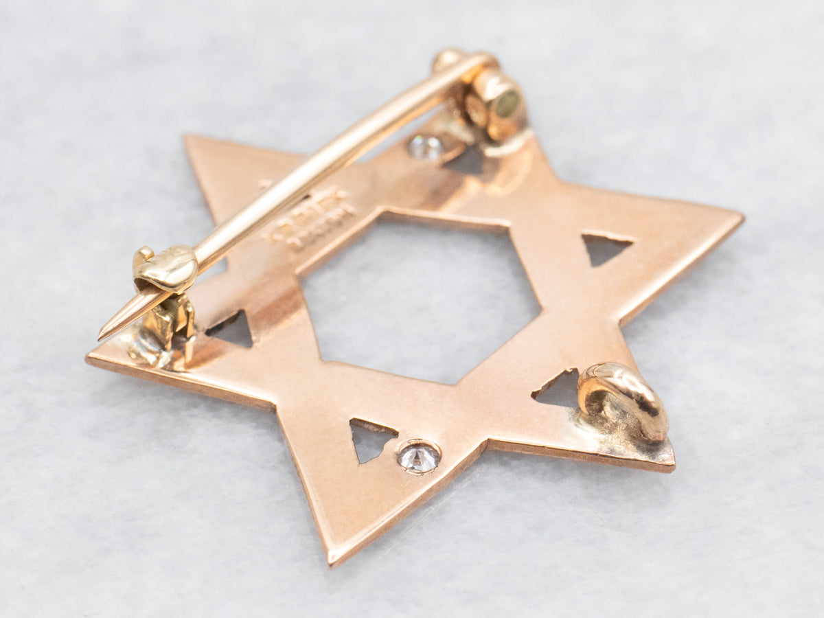 Antique Rose Gold Diamond Star of David Brooch or Pendant