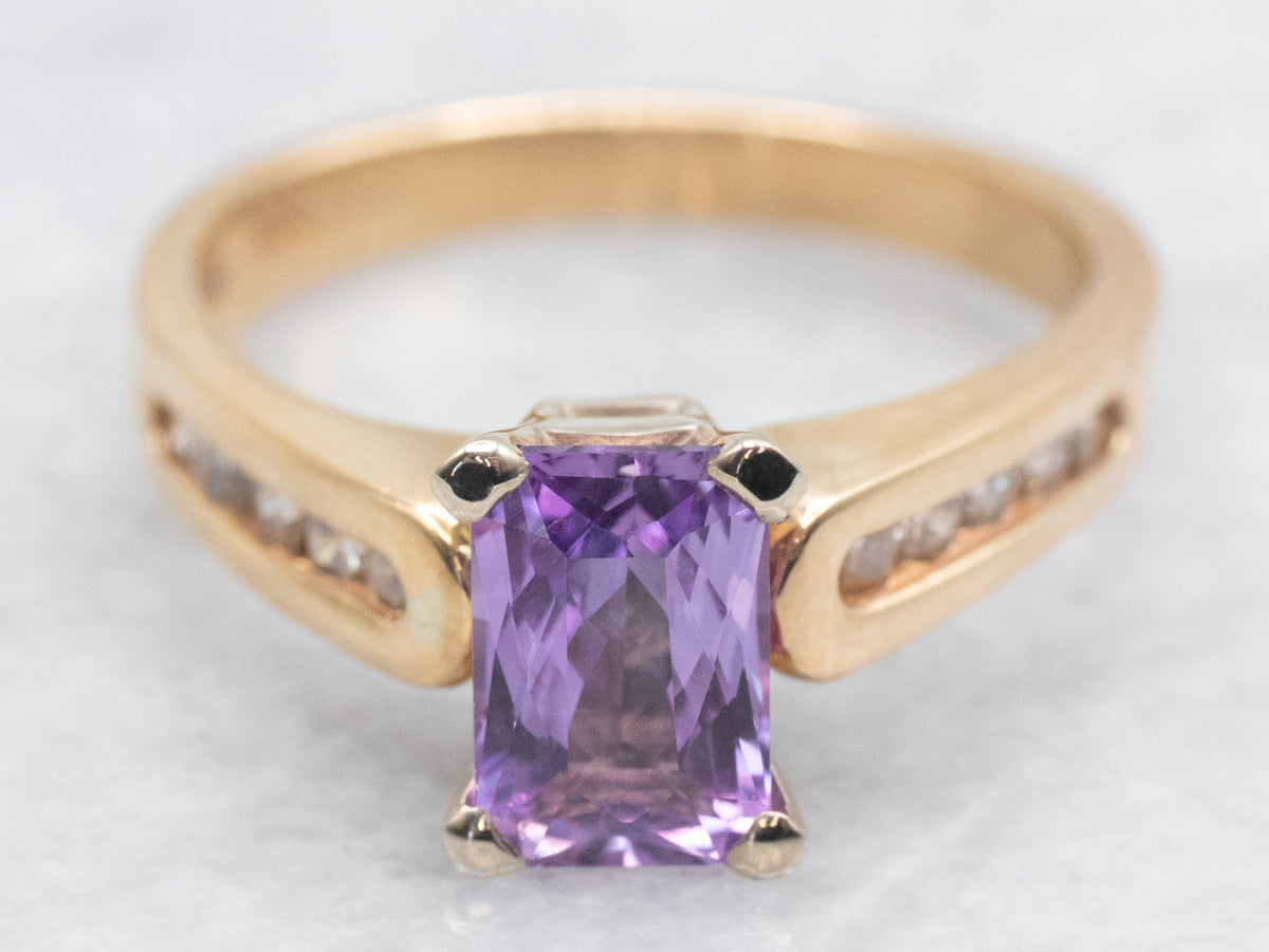 Modern Pink-Purple Sapphire and Diamond Ring