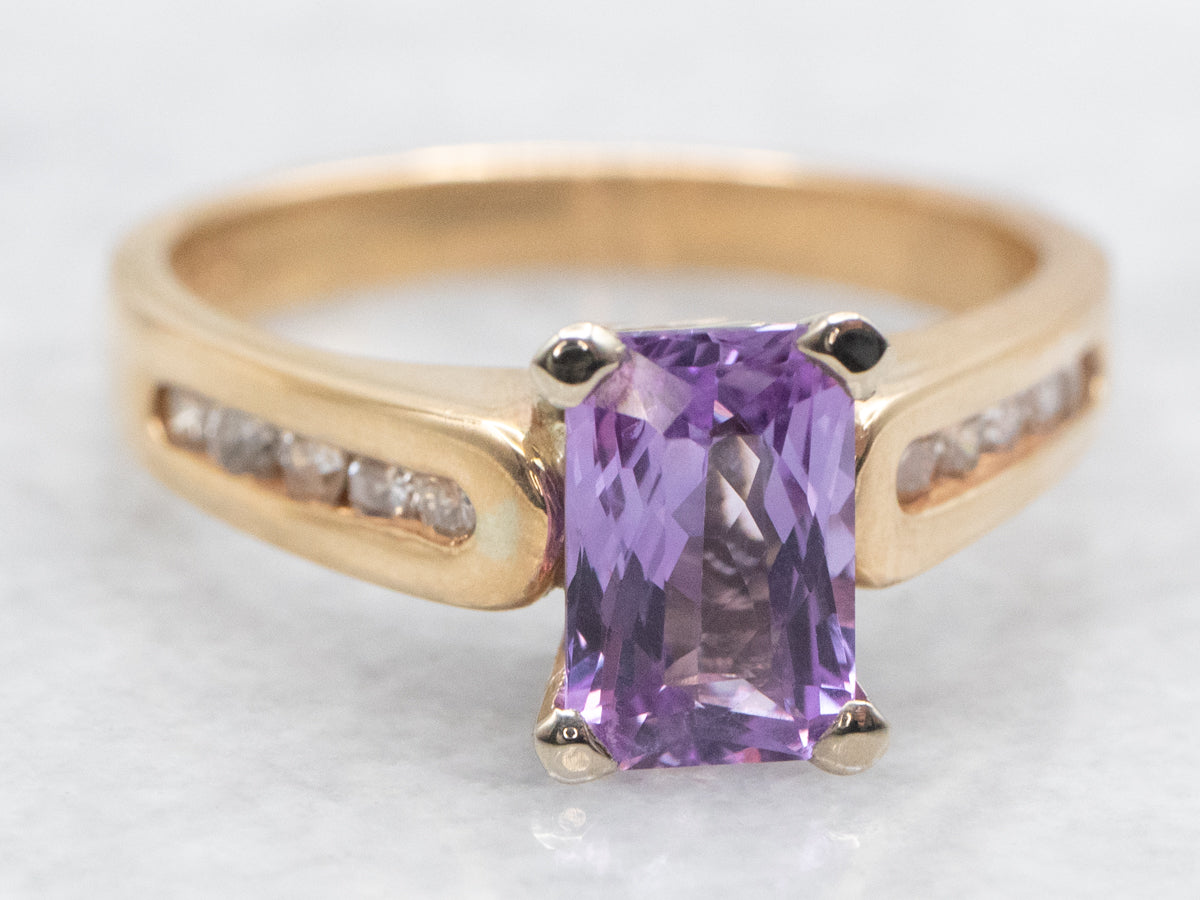 Modern Pink-Purple Sapphire and Diamond Ring