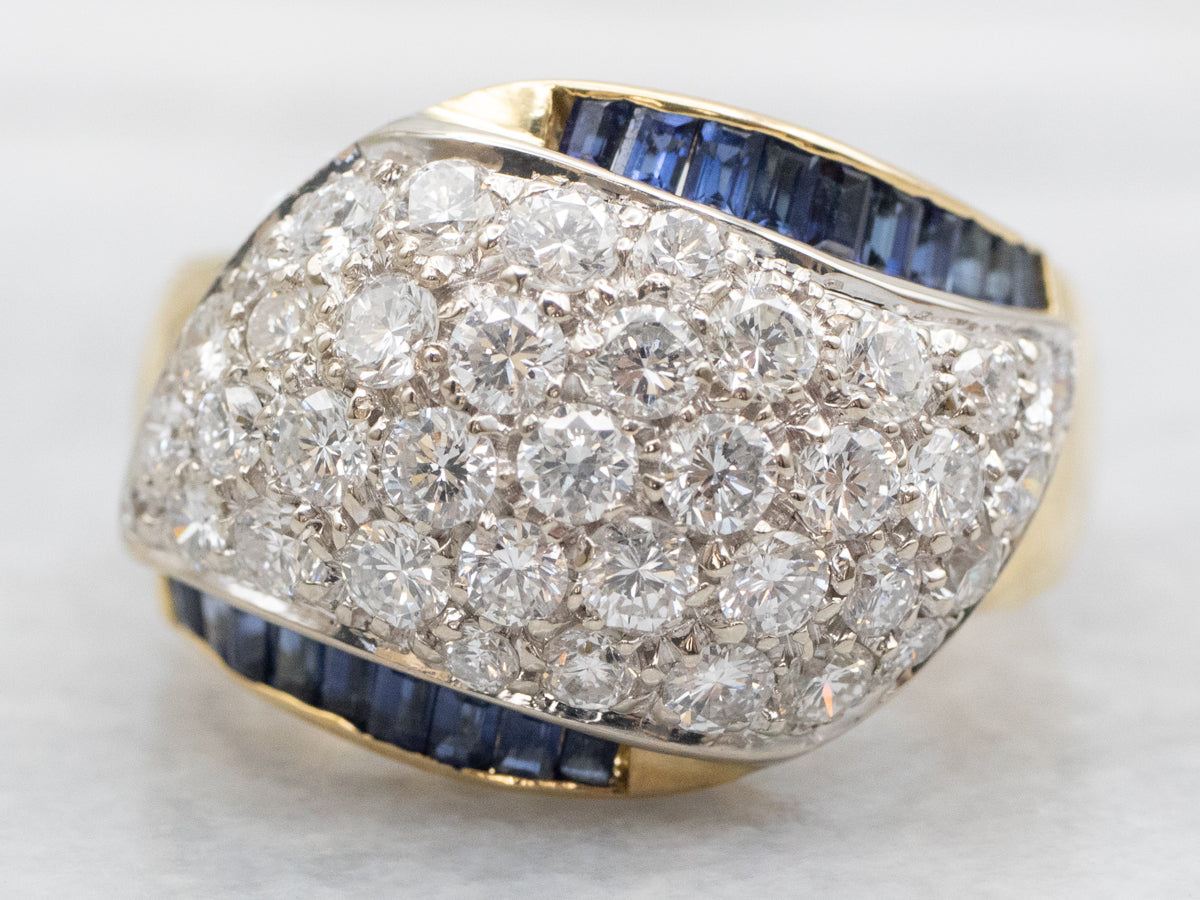 Modern Gold Diamond and Sapphire Dome Cocktail Ring