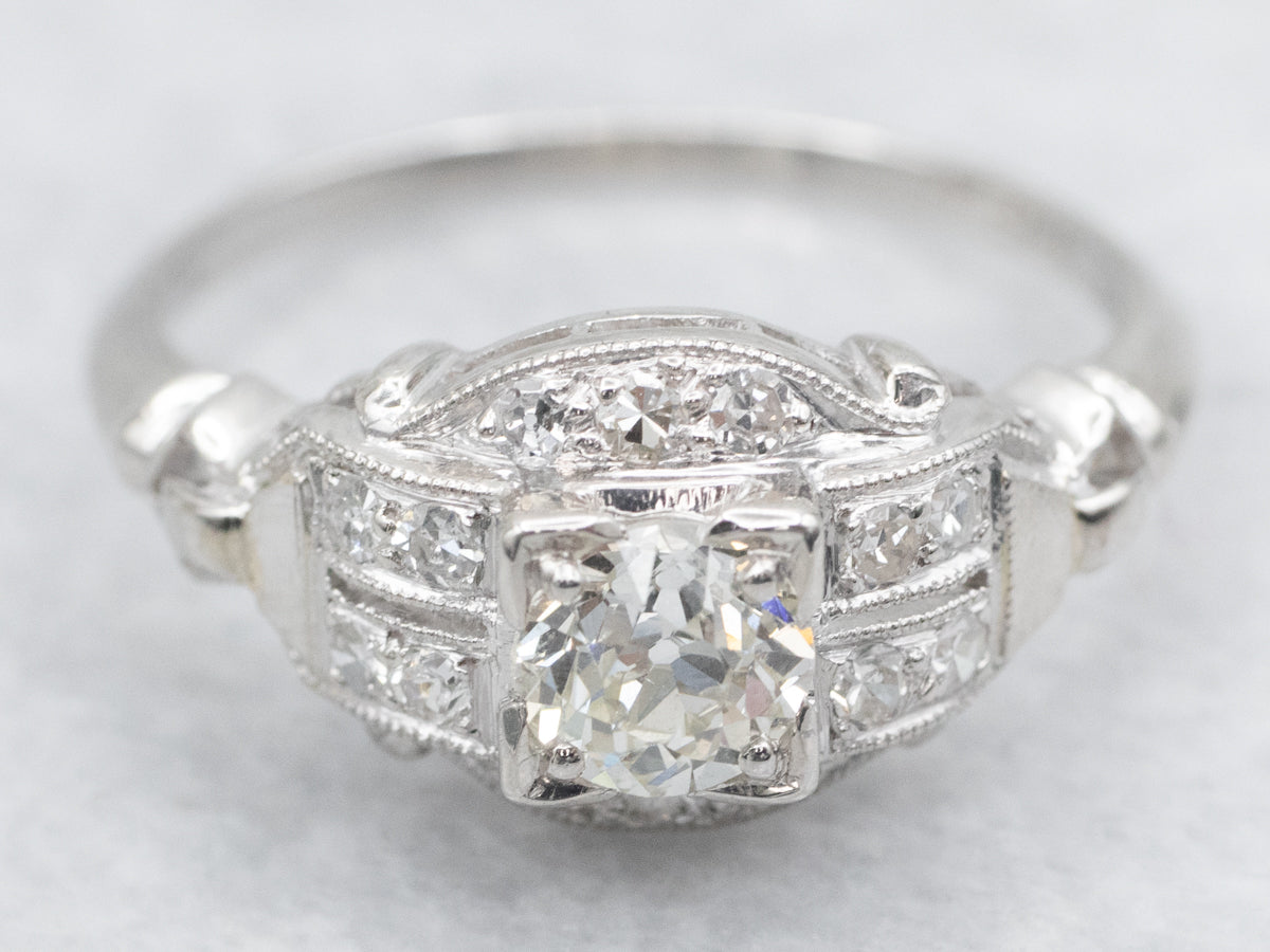 Late Art Deco 1930&#39;s Old European Cut Diamond Engagement Ring