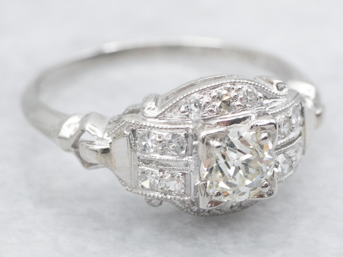 Late Art Deco 1930's Old European Cut Diamond Engagement Ring