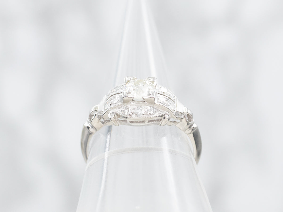 Late Art Deco 1930's Old European Cut Diamond Engagement Ring