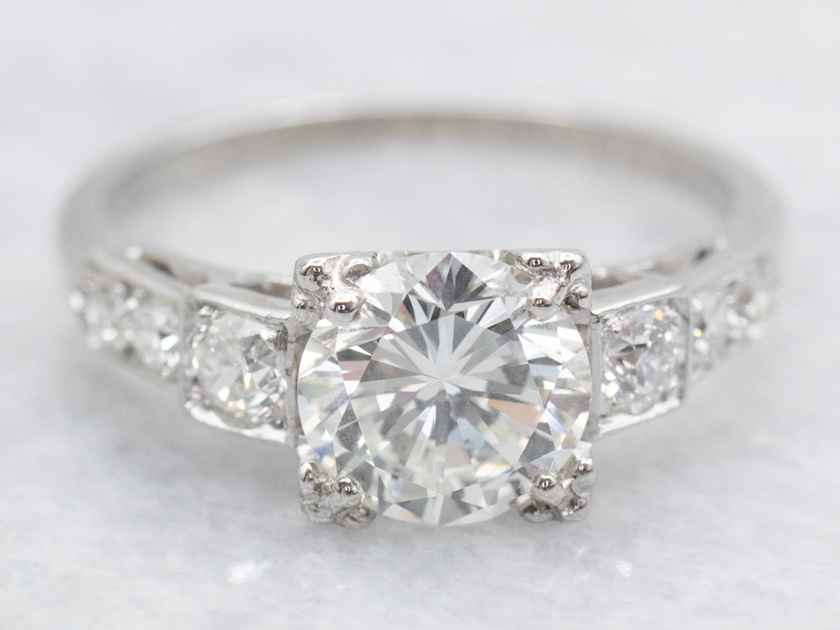 Platinum Retro Era Round Brilliant Diamond Engagement Ring