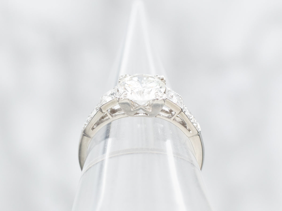 Platinum Retro Era Round Brilliant Diamond Engagement Ring