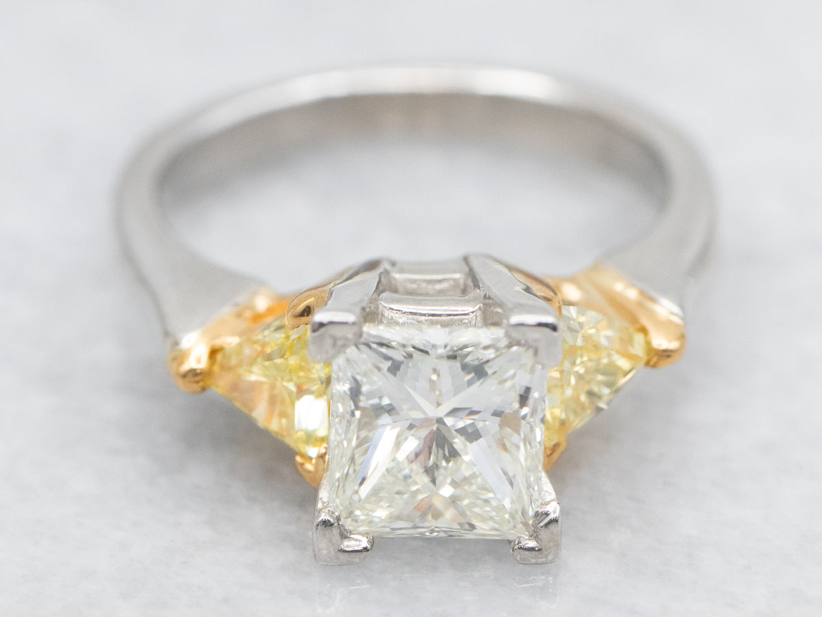 Modern Princess Cut Brilliant and Yellow Diamond Engagement Ring