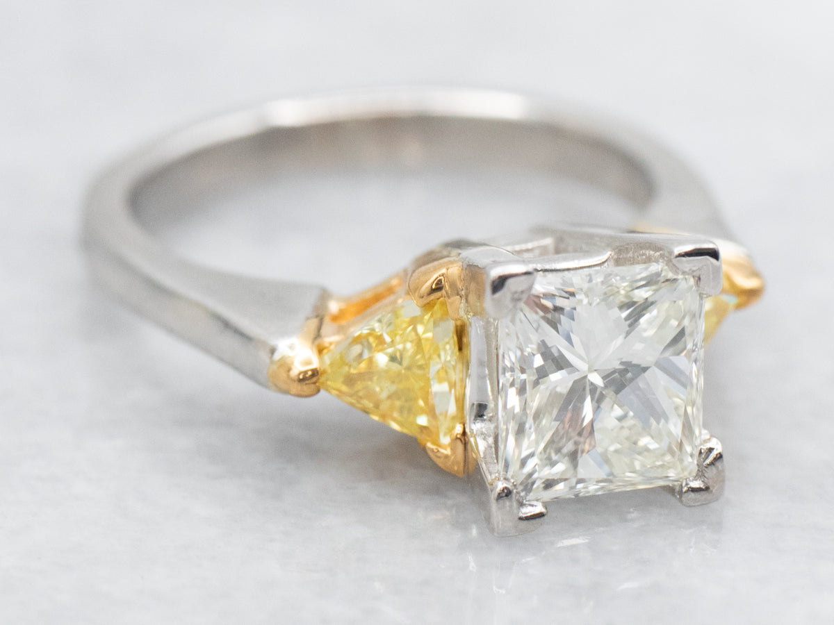 Modern Princess Cut Brilliant and Yellow Diamond Engagement Ring