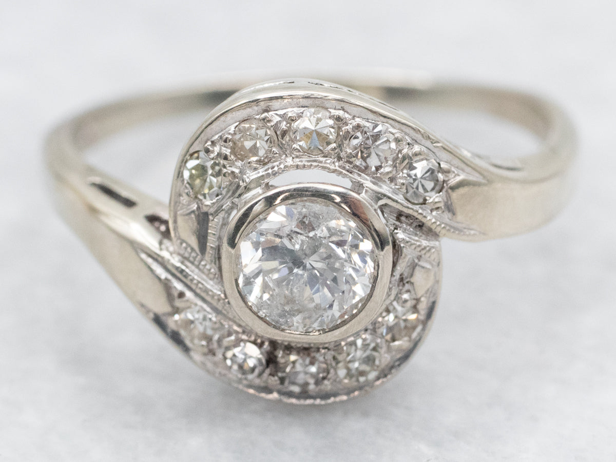 1950&#39;s Brilliant Diamond Bypass Engagement Ring