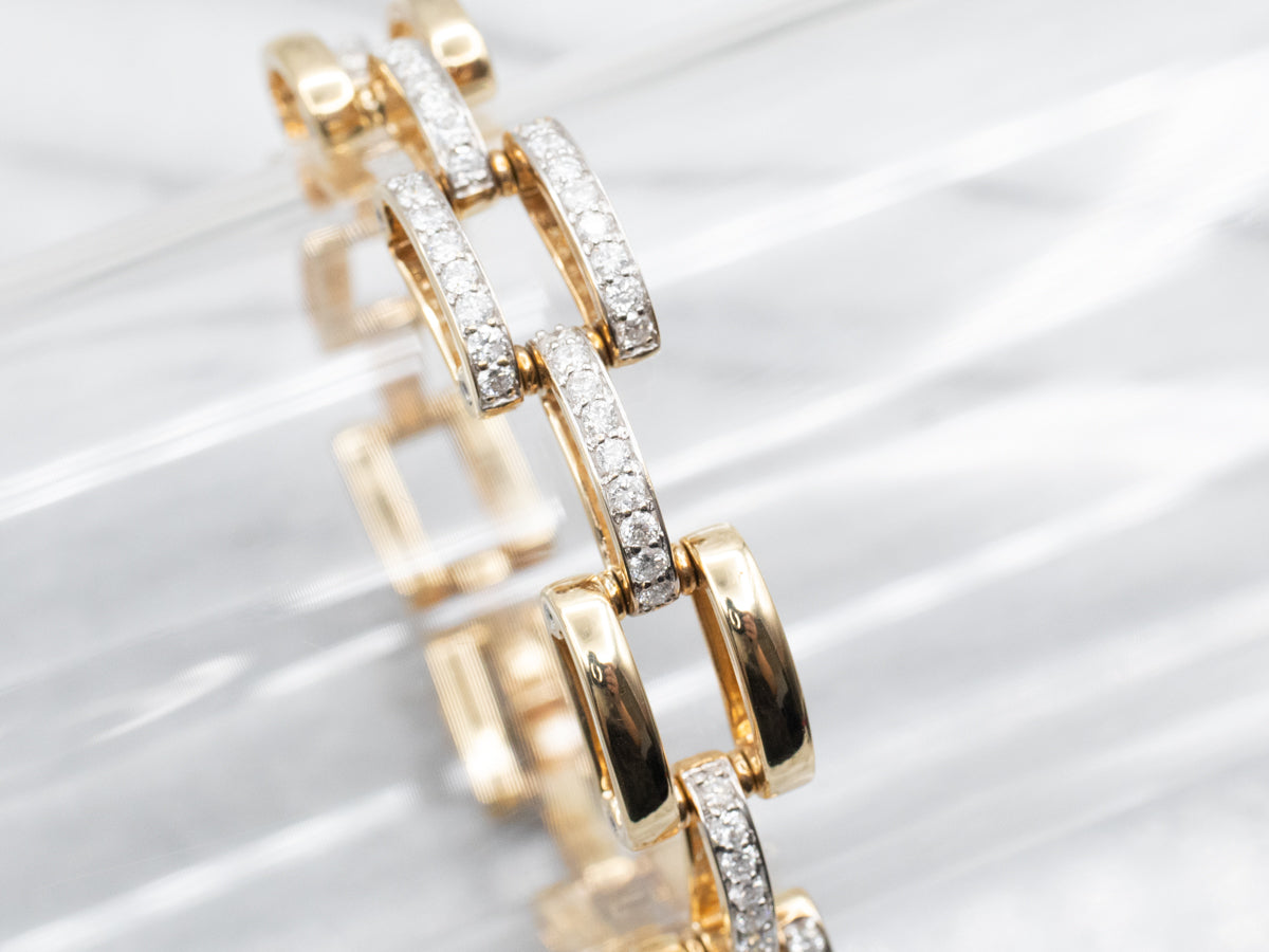 Modern Gold and Diamond Link Bracelet