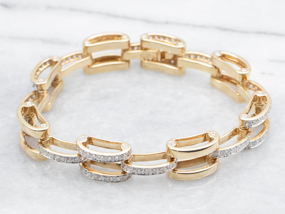 Modern Gold and Diamond Link Bracelet