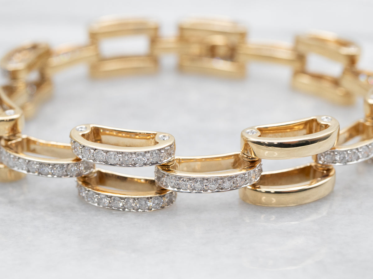 Modern Gold and Diamond Link Bracelet