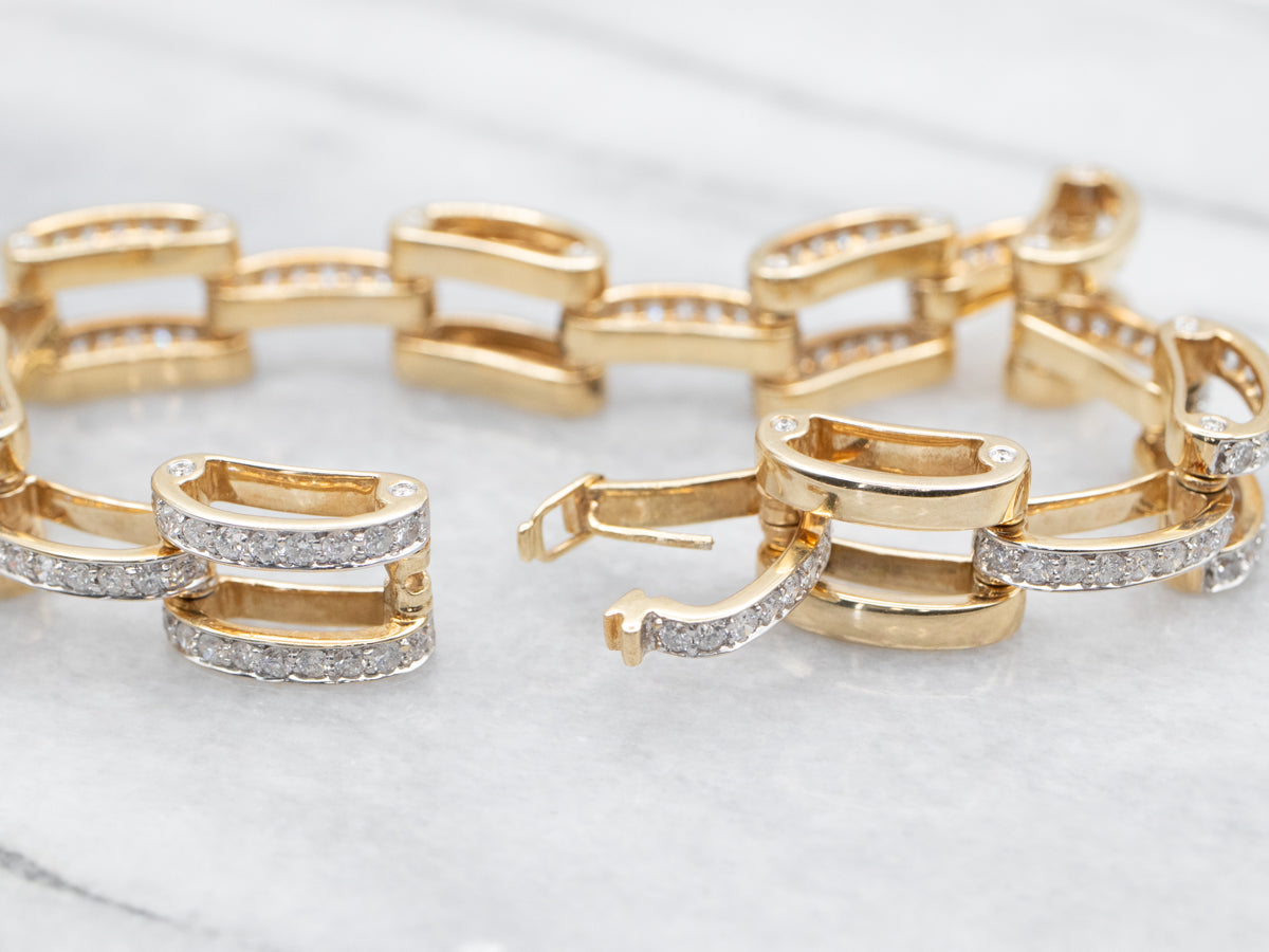 Modern Gold and Diamond Link Bracelet