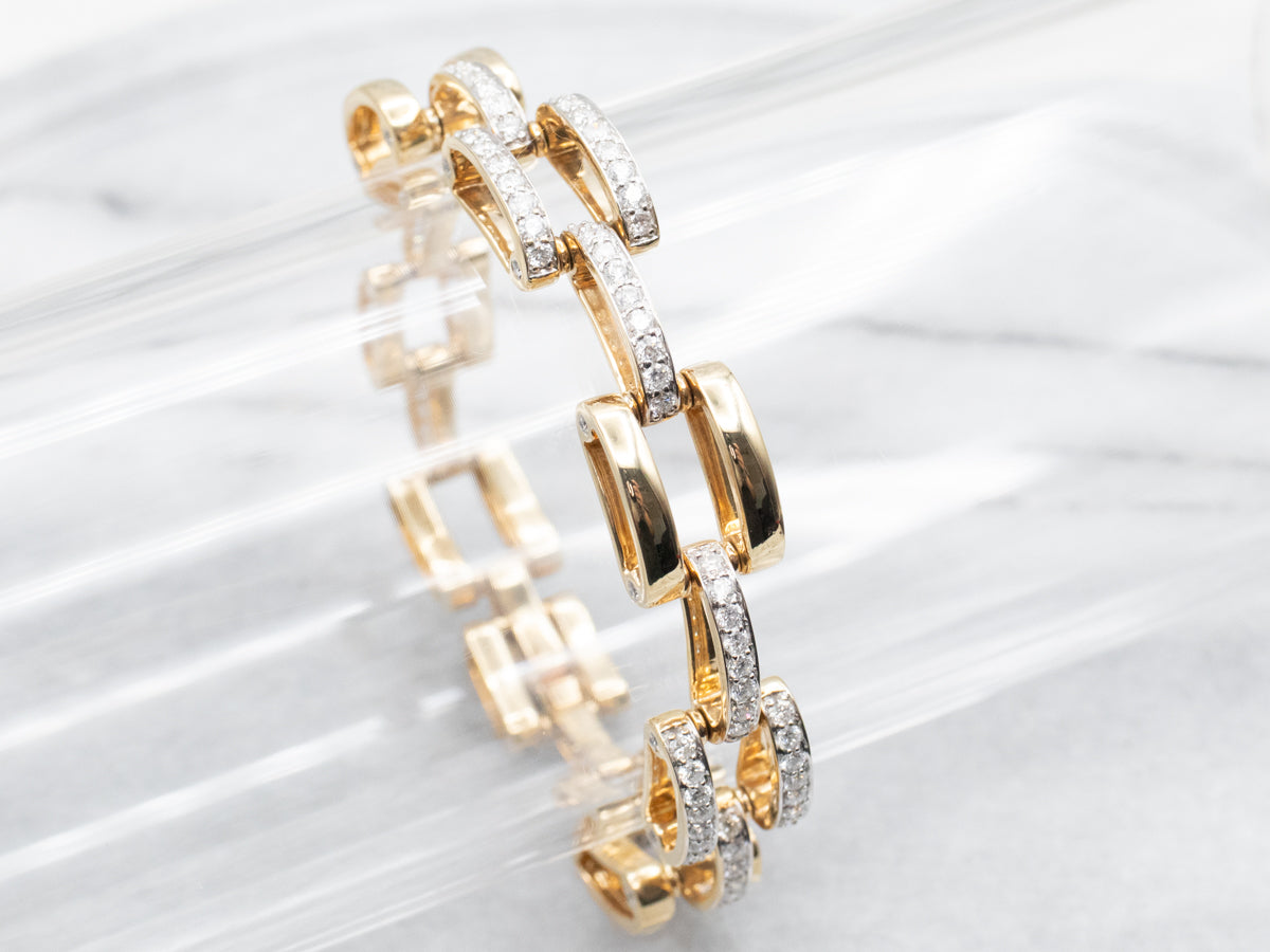 Modern Gold and Diamond Link Bracelet