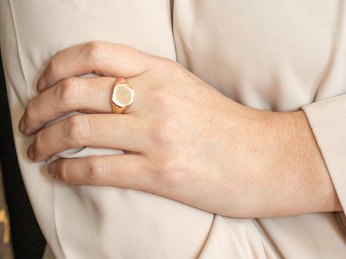 Antique Hexagonal Signet Ring with Scrolling Shoulders