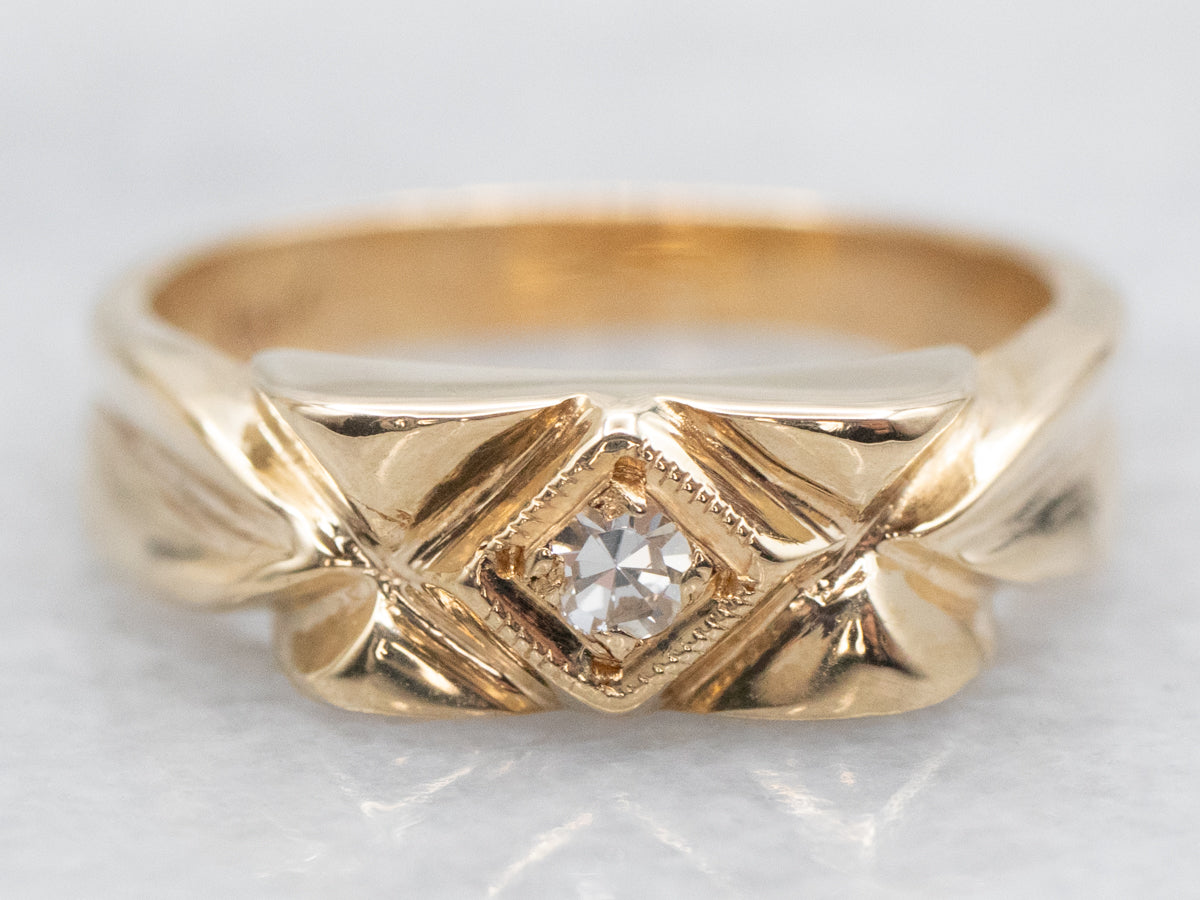 Vintage Gold Diamond Solitaire Engagement Ring