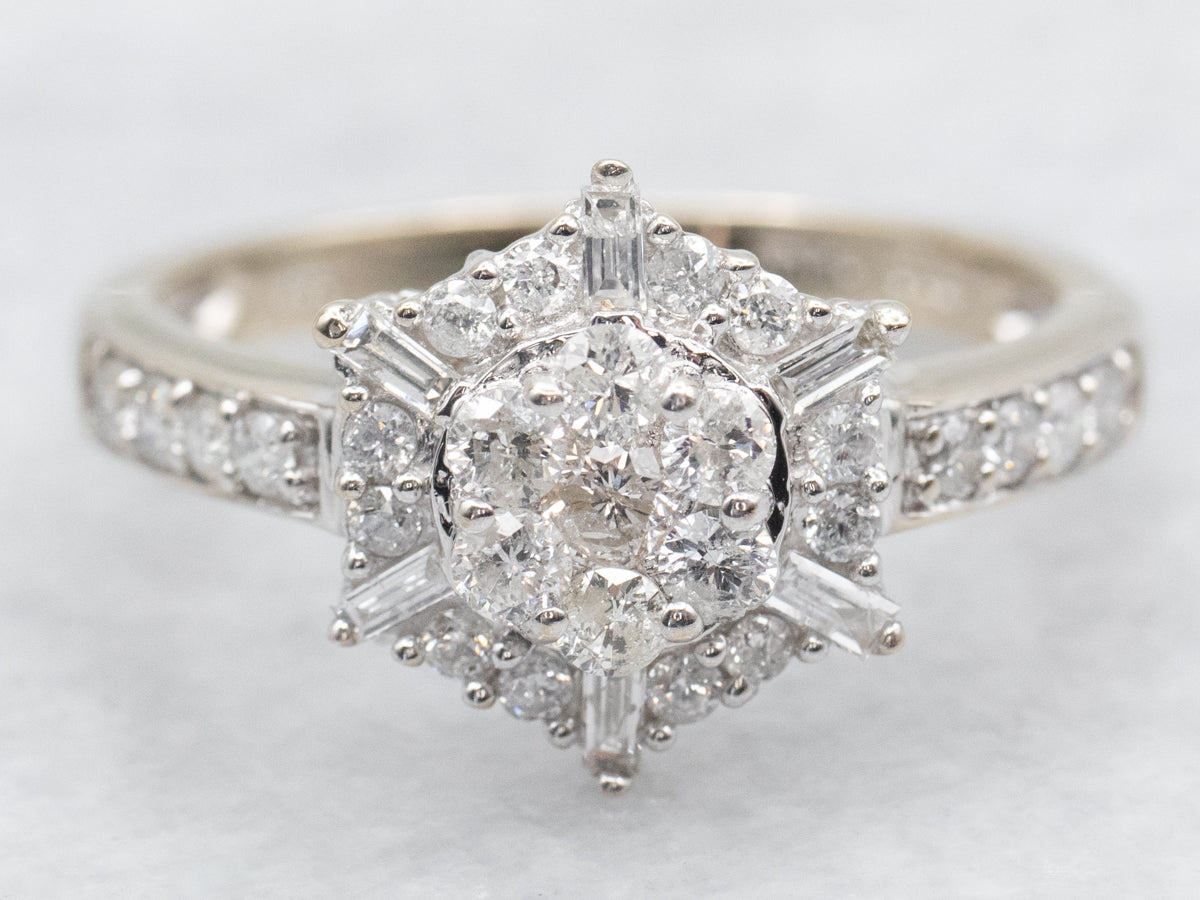 White Gold Snowflake Diamond Halo Engagement Ring