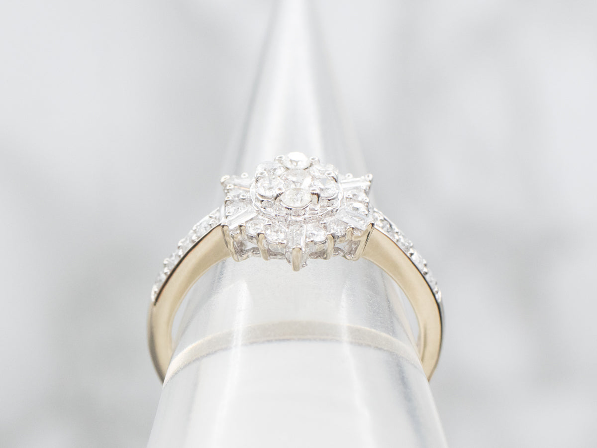 White Gold Snowflake Diamond Halo Engagement Ring