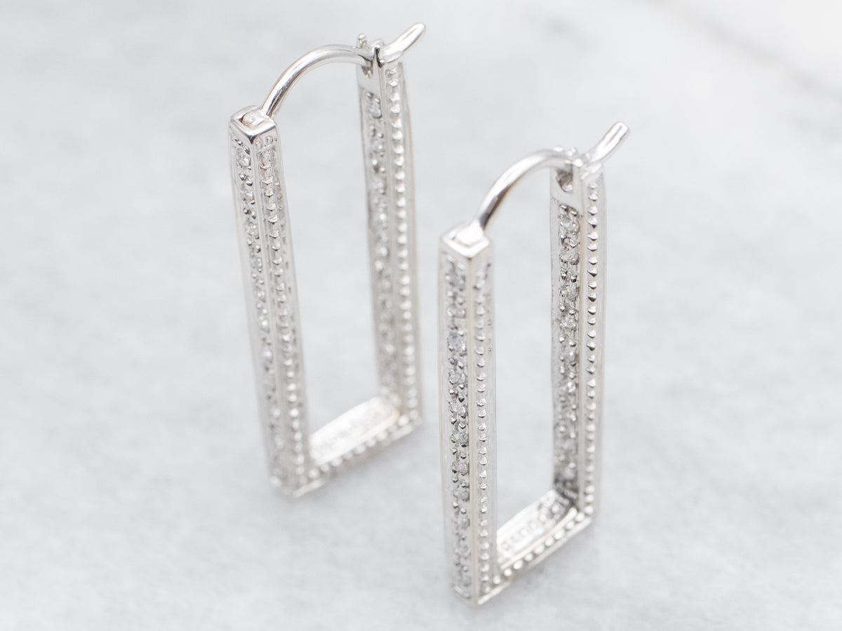 Gold Bar Diamond Hoop Earrings