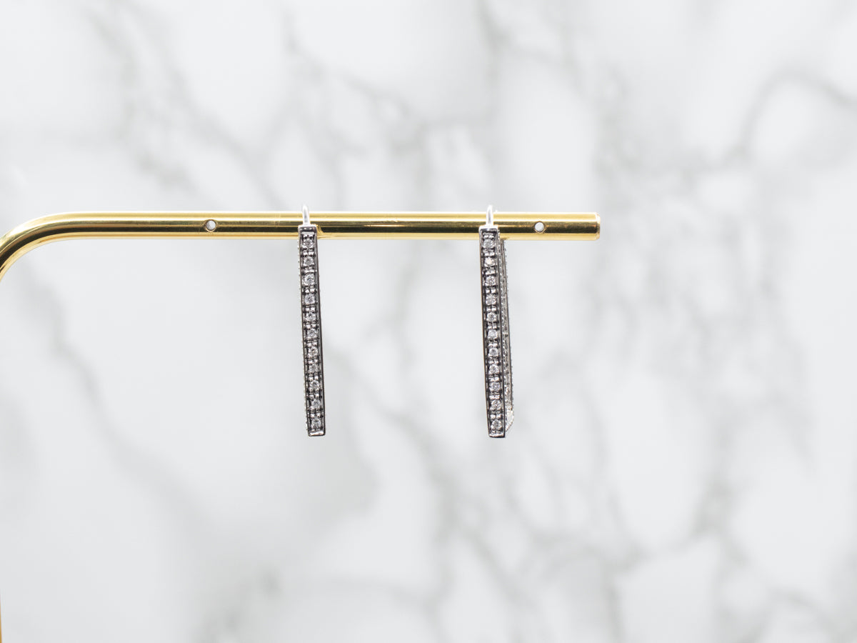 Gold Bar Diamond Hoop Earrings