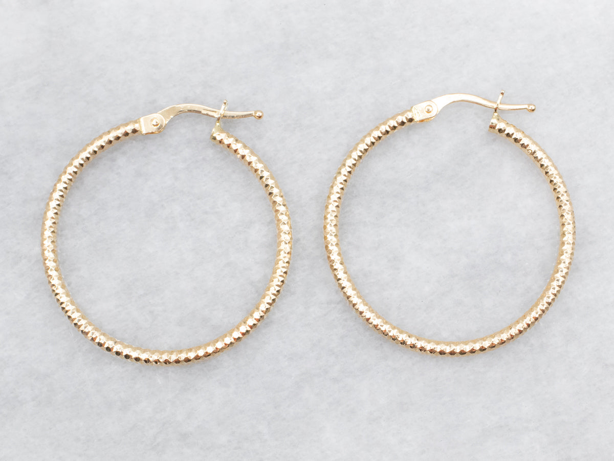 Faceted Gold Tube Hoop Earrings