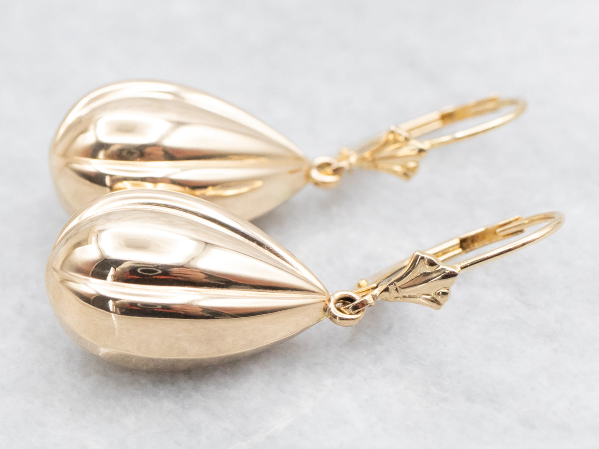 Grooved Teardrop Shaped Drop Earrings