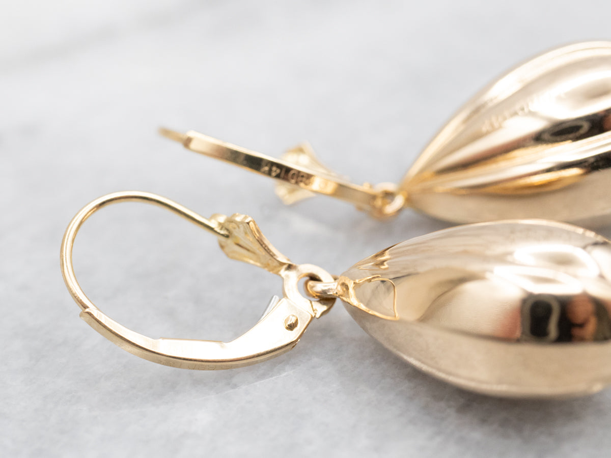 Grooved Teardrop Shaped Drop Earrings