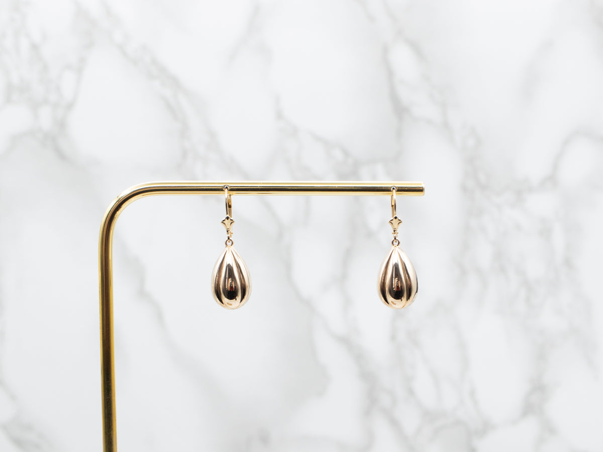 Grooved Teardrop Shaped Drop Earrings