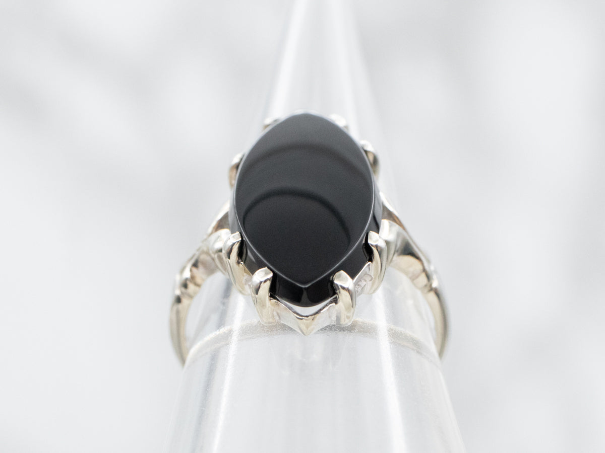 White Gold Marquise Cut Black Onyx Ring