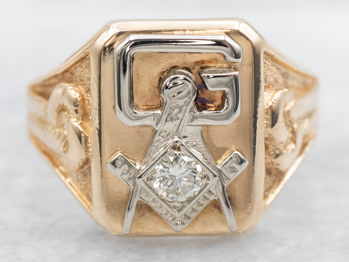 Men&#39;s Vintage Diamond Masonic Ring