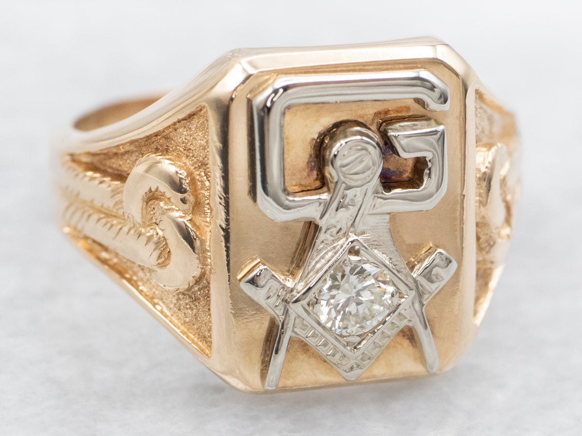 Men's Vintage Diamond Masonic Ring