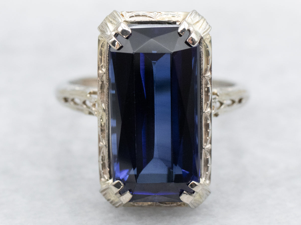 Stunning Art Deco Synthetic Sapphire Cocktail Ring