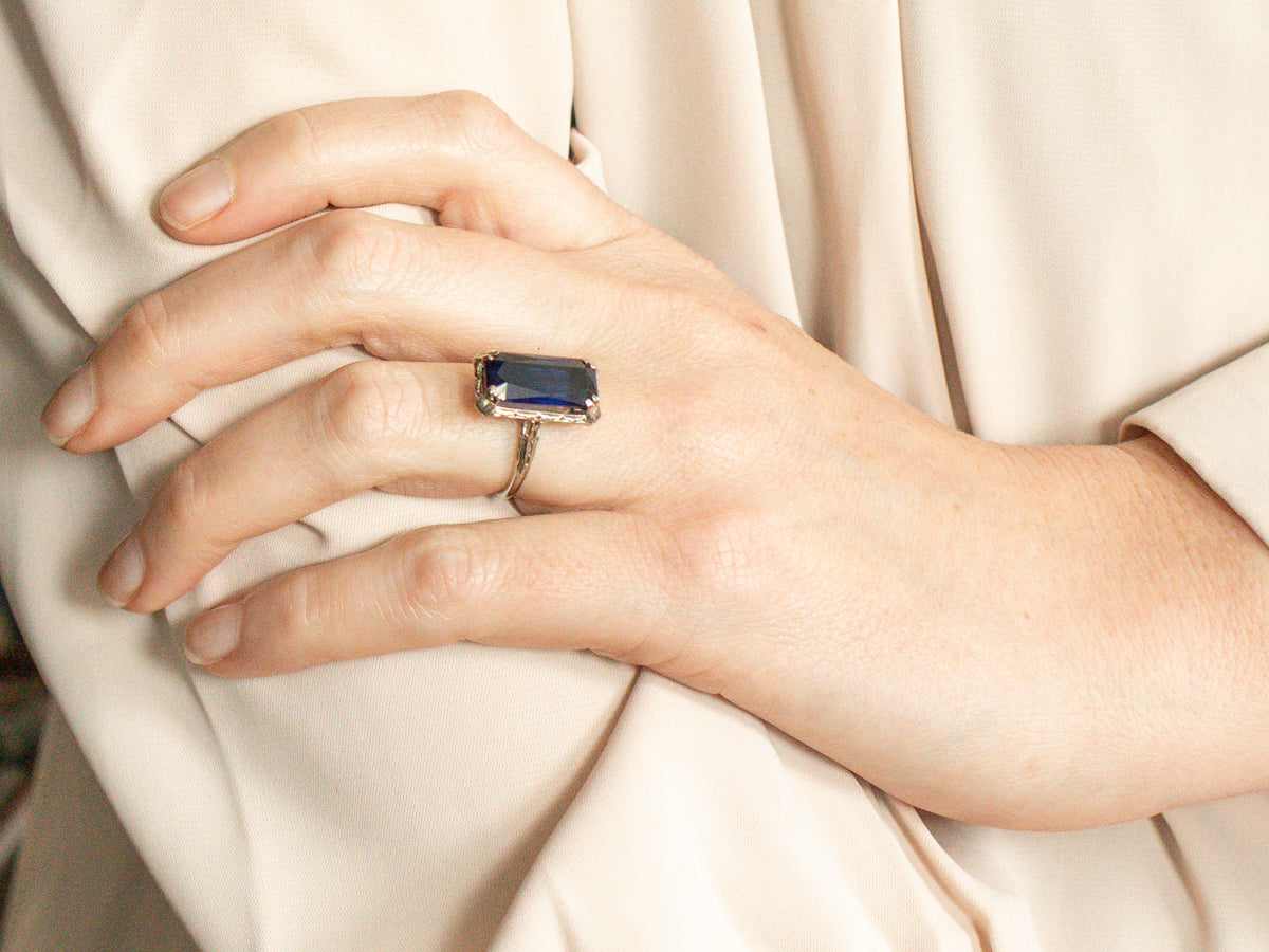 Stunning Art Deco Synthetic Sapphire Cocktail Ring