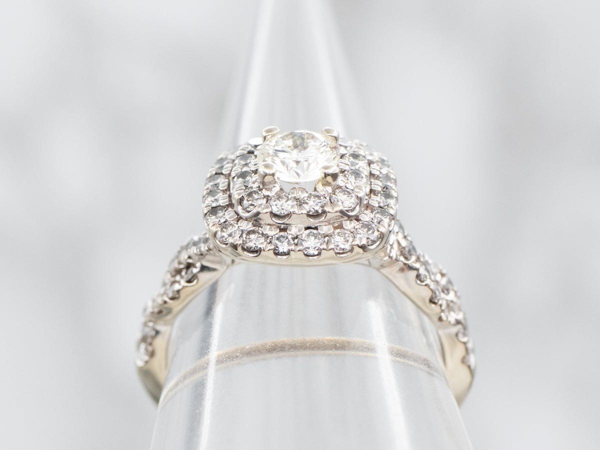 Modern Champagne Diamond Double Halo Engagement Ring