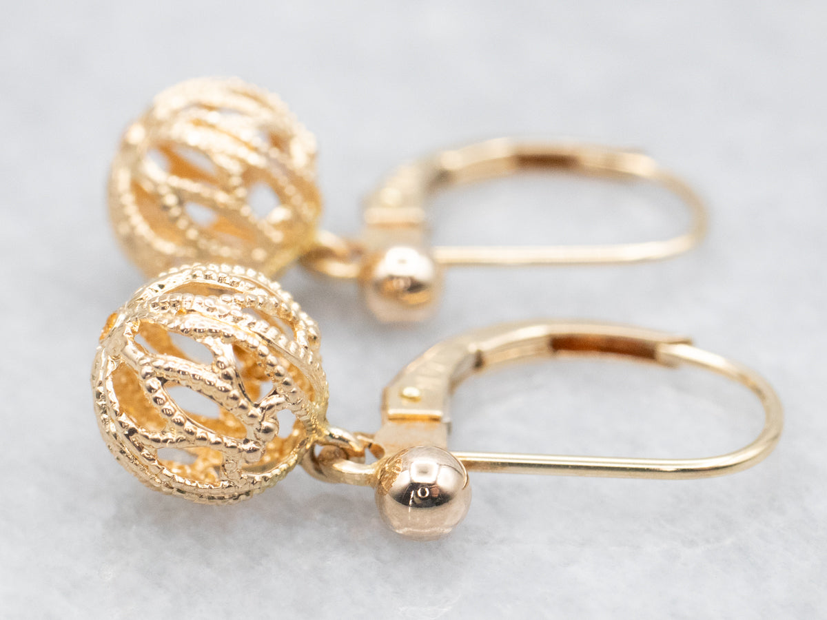 Gold Filigree Ball Drop Earrings