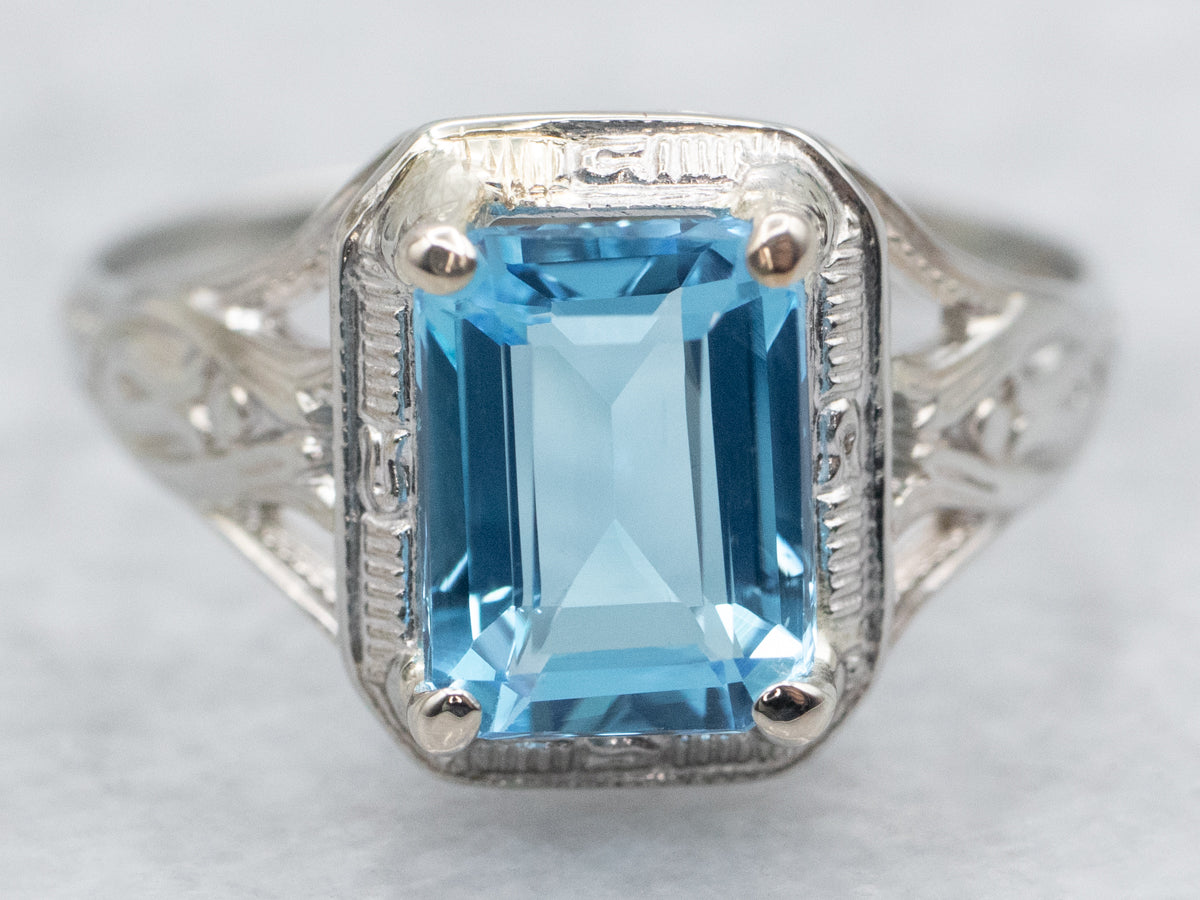 Gorgeous London Blue Topaz Art Deco Ring