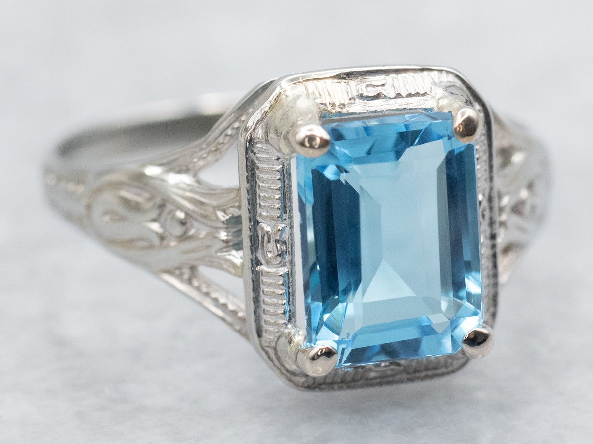 Gorgeous London Blue Topaz Art Deco Ring