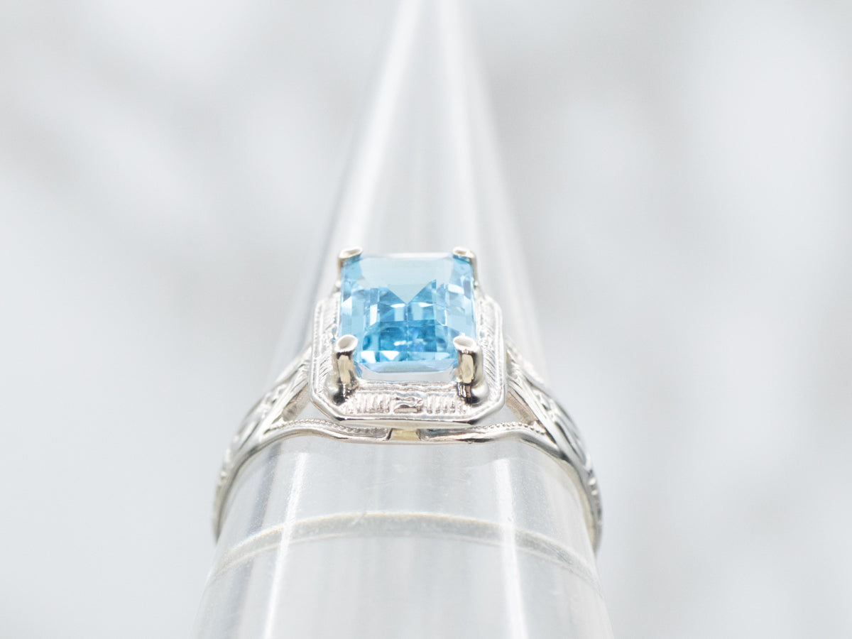 Gorgeous London Blue Topaz Art Deco Ring