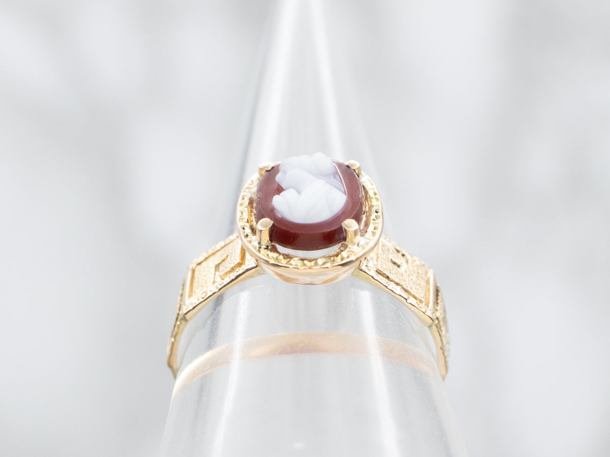 Ring with Sardonic Cameo outlet Fairy lilly in 925 silver gold plated and pink zircons craftsmanship of greek tower