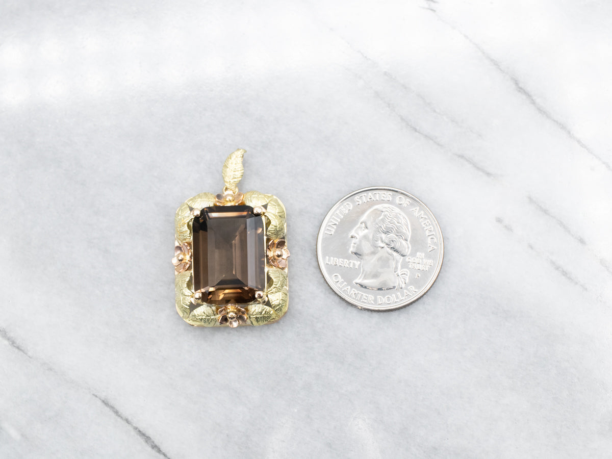 Floral Smoky Quartz and Gold Statement Pendant