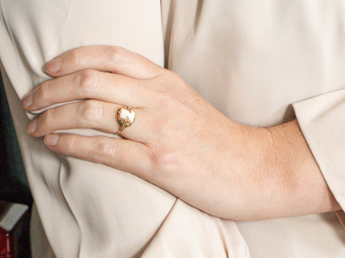 Victorian Revival Cameo Floral Filigree Ring