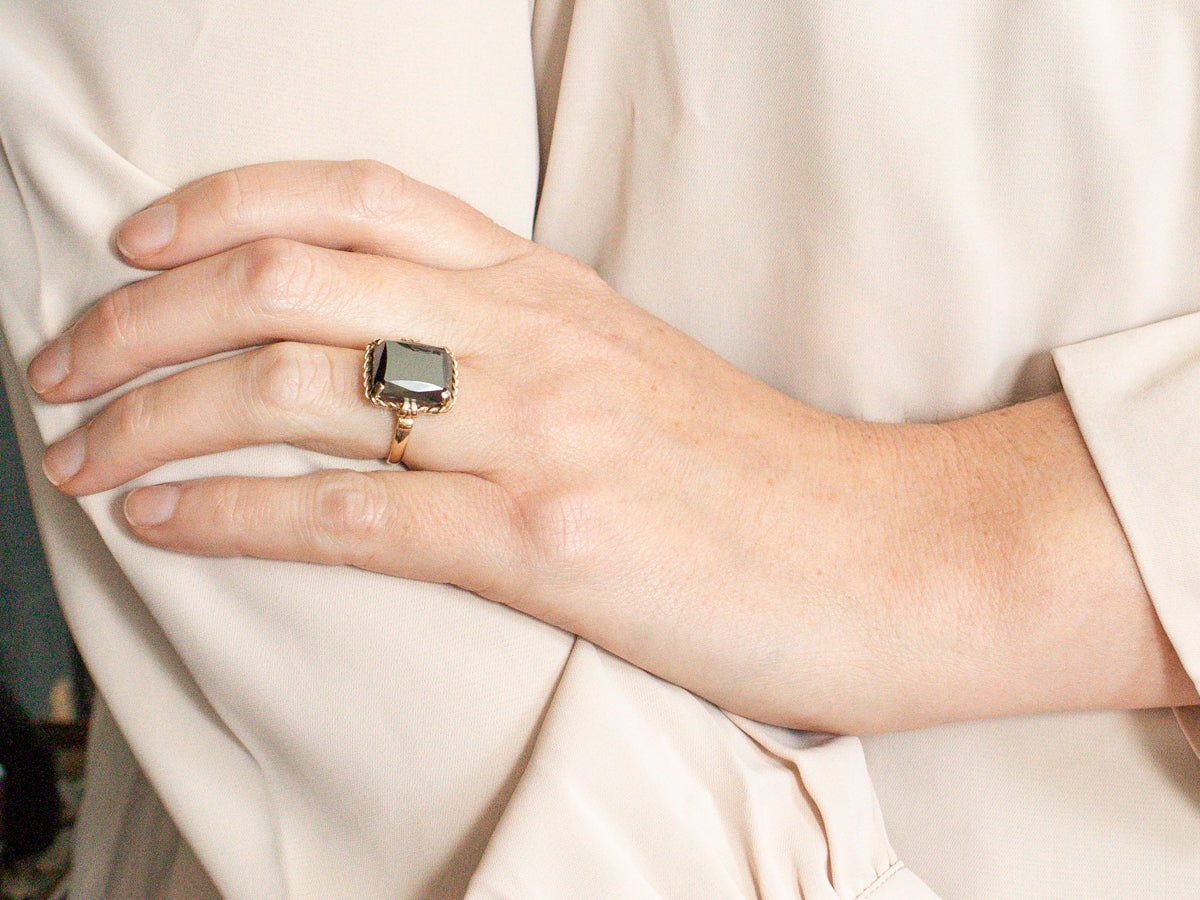 Vintage Gold Hematite Solitaire Ring with Twisted Shoulders