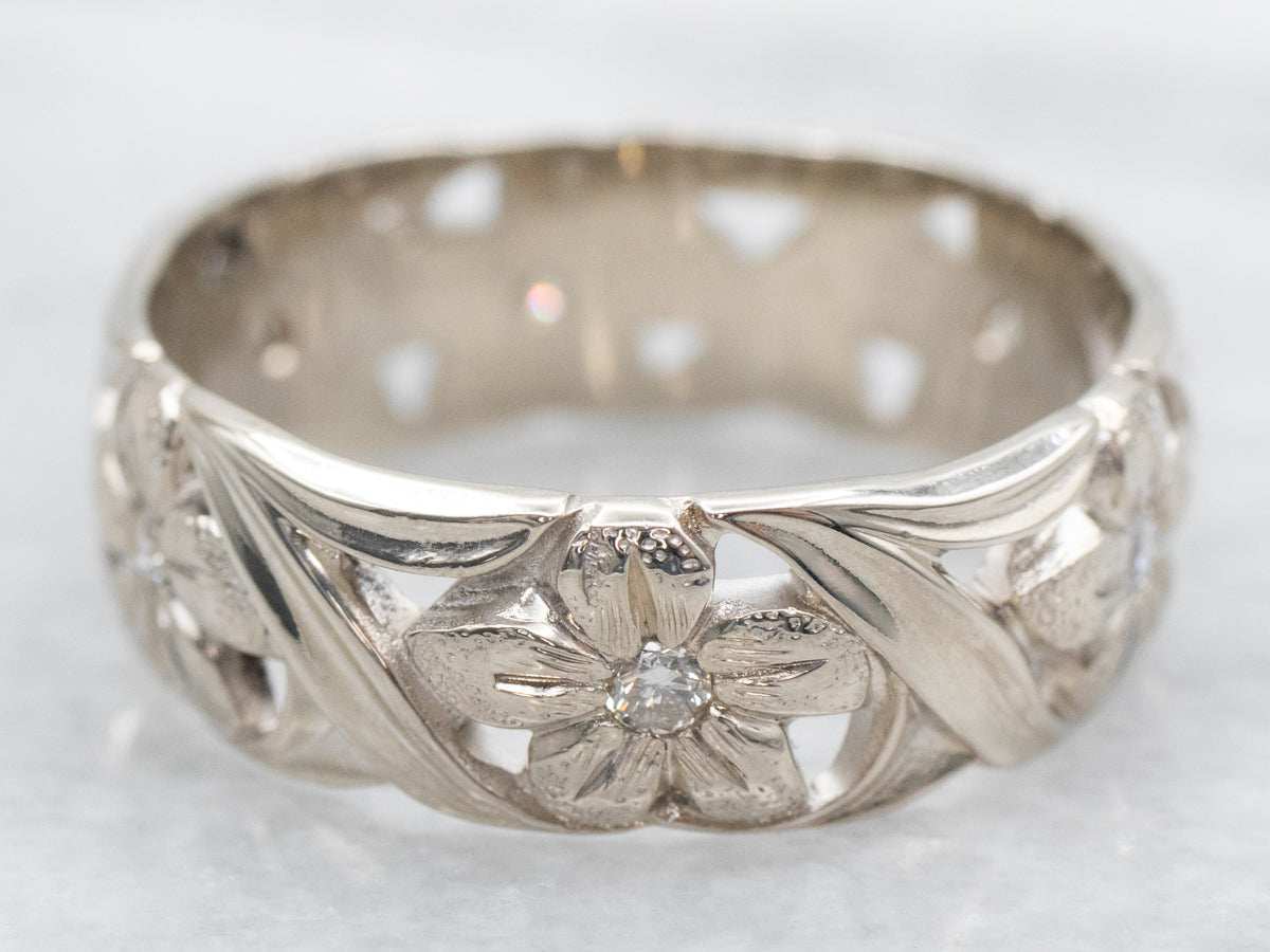 Vintage Floral Art Carved Diamond Band