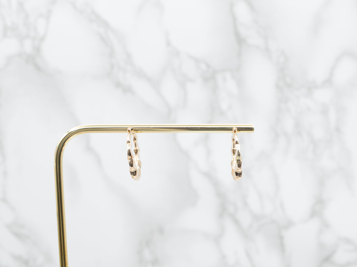 Scalloped Edged Yellow Gold Hoop Earrings